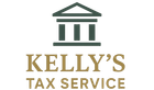 Logo for Kelly's Tax Service: Green stylized building over gold text, "Kelly's Tax Service".