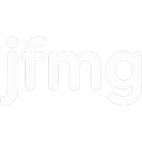 jfmg abbreviated company logo. White lowercase letters with a plain black font