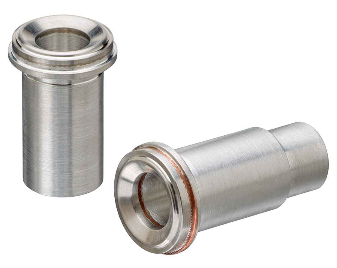 Two stainless steel cylinders with a hole in the middle