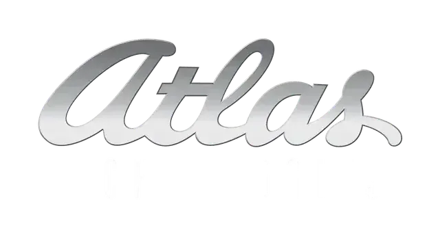 A silver atlas logo on a white background