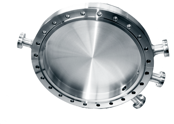 A stainless steel circular object with holes in it