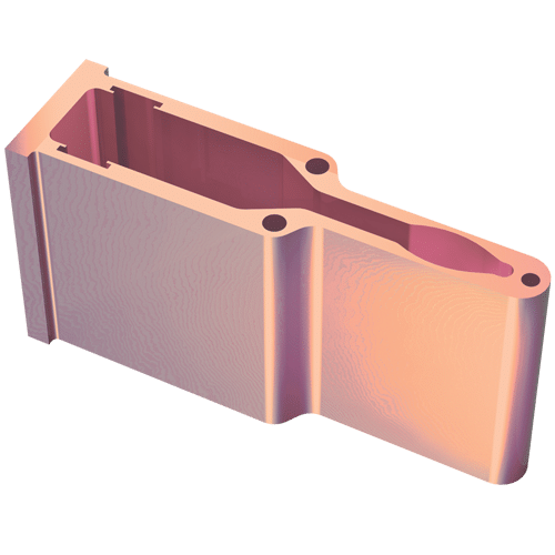 A 3d rendering of a metal block with holes in it