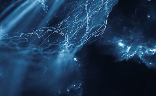 A close up of a lightning bolt in the dark.