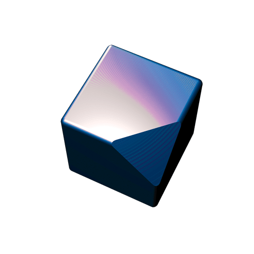 A blue and white cube on a white background