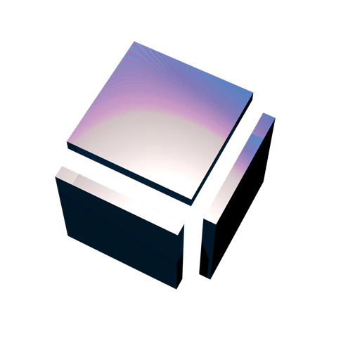 A 3d cube with a purple and white background