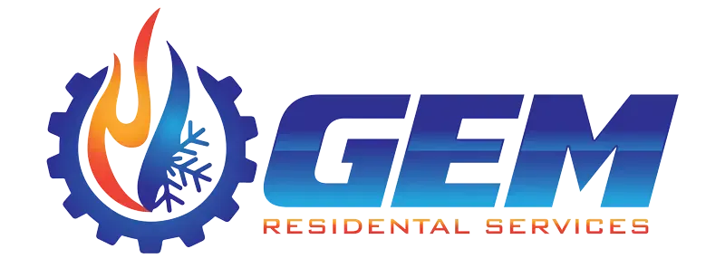 Logo for GEM Residential Services, featuring a gear with flame and snowflake, and the company name.