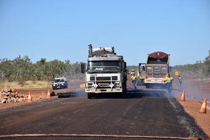 A Road Crew is Sealing an Outback Road — F & J Bitumen Services in Alice Springs, NT