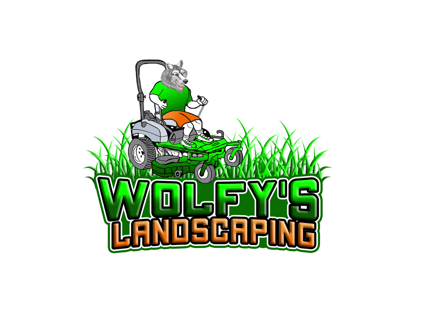 A Wolf driving a mower