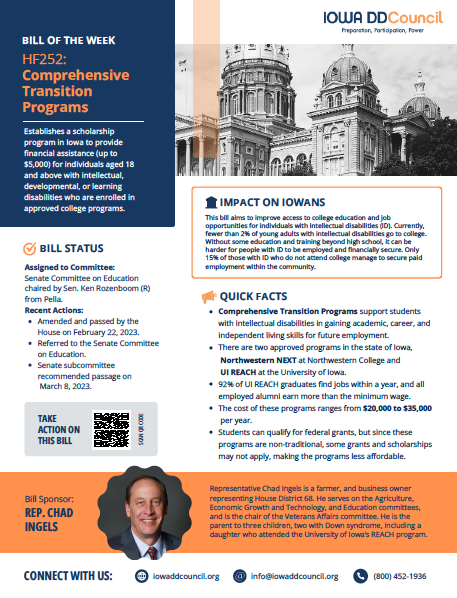 Thumbnail of HF 252 Bill of the Week on comprehensive transition programs