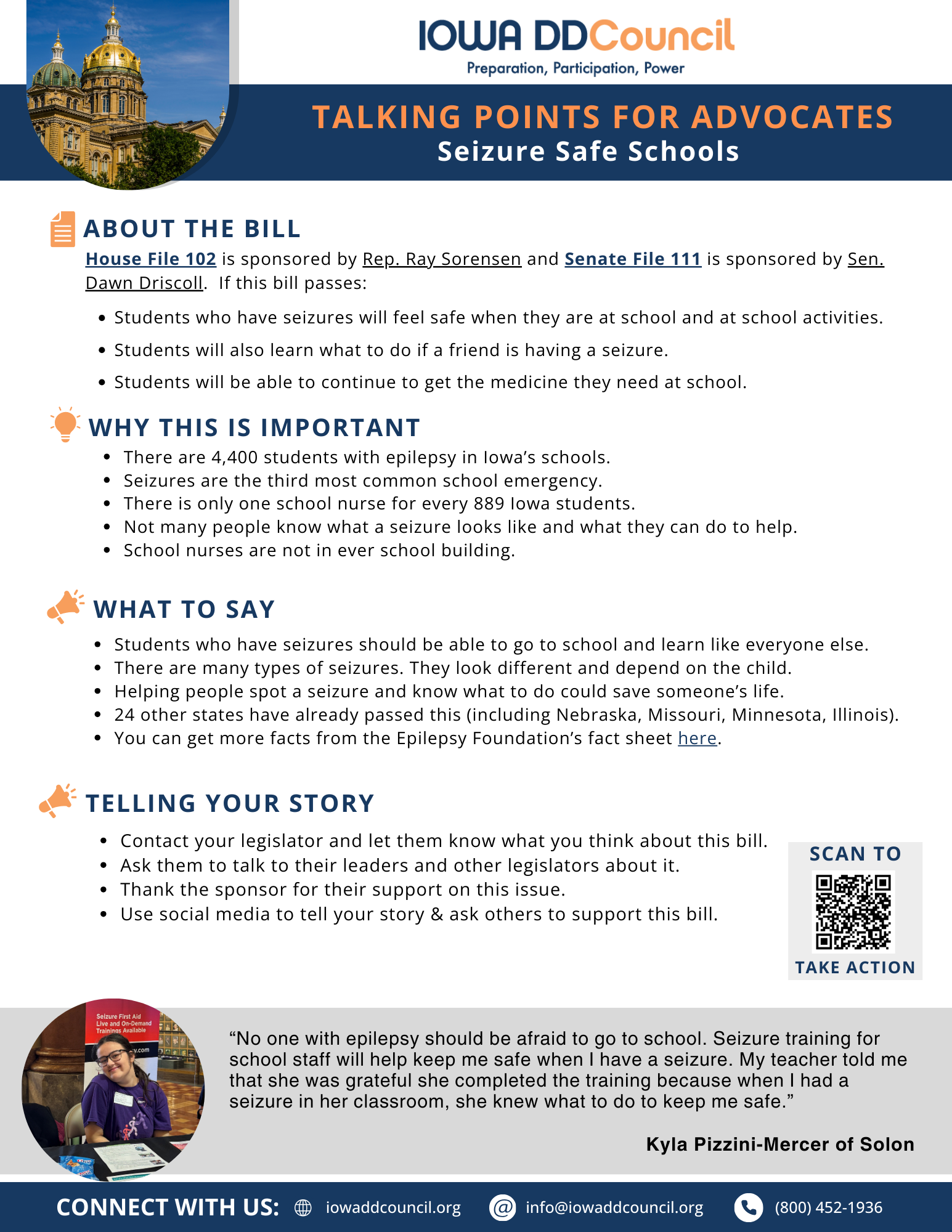 Thumbnail of bill of the week advocate talking points  on seizure safe schools, click for PDF