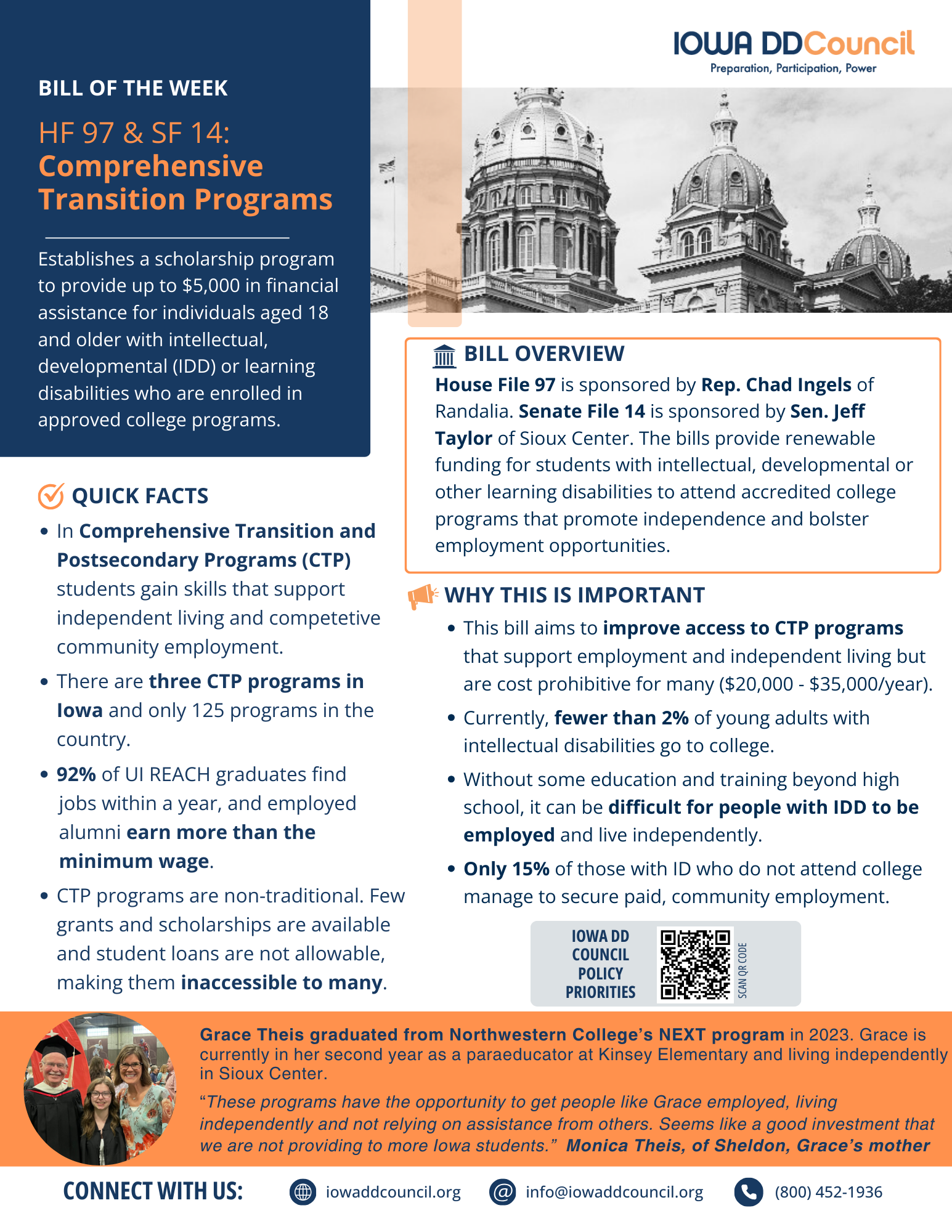 Thumbnail image of Bill of the week for comprehensive transition programs (house file 97 & senate file 14). click on image to get pdf.