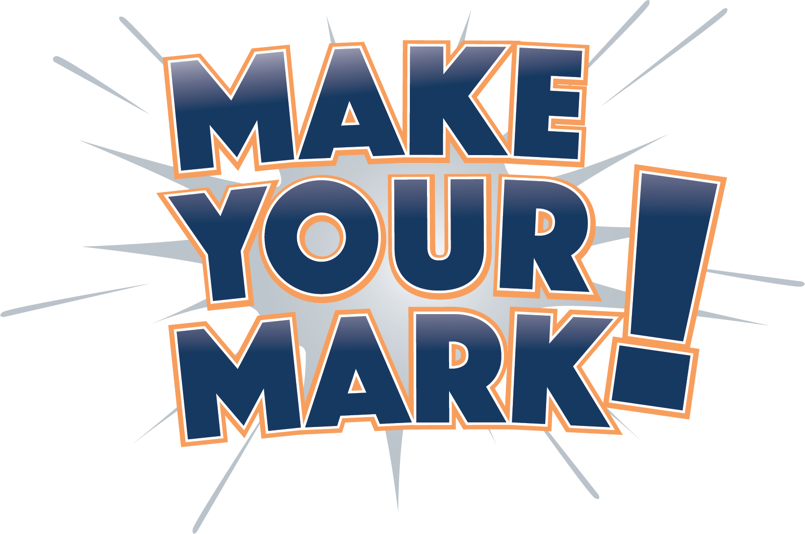Make Your Mark! logo in a blue font with an orange outline