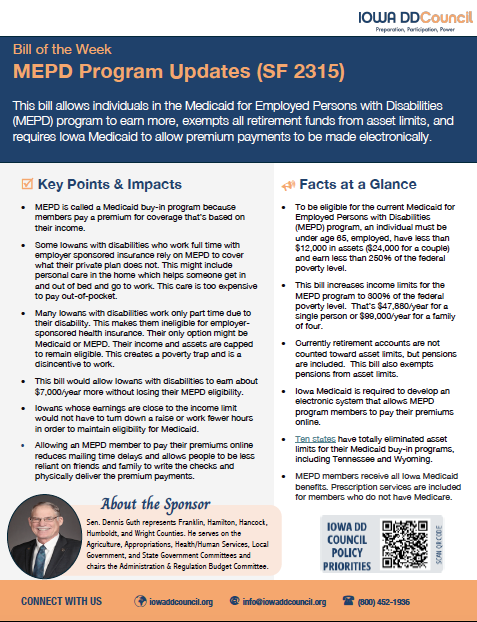 Thumbnail of 2026 Bill of the Week for Week 7 - the MEPD Program Updates (SF 2315) - click for PDF.