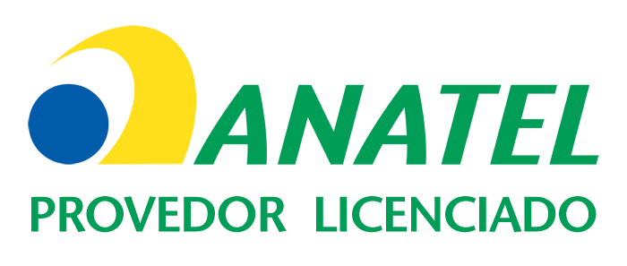 Logotipo da ANATEL, agência reguladora brasileira de telecomunicações, com texto verde e um gráfico em amarelo e azul.