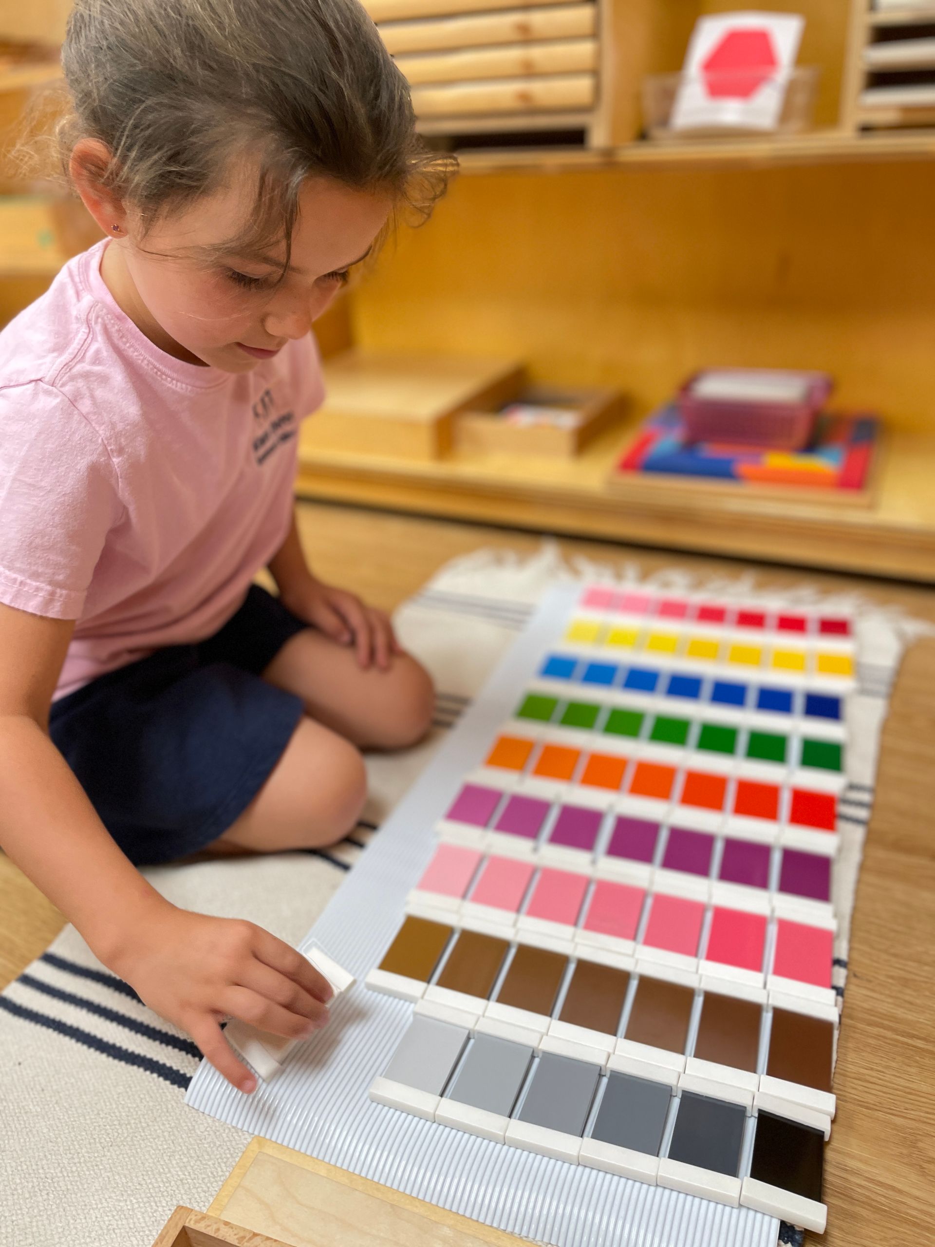 Montessori children working with the color box