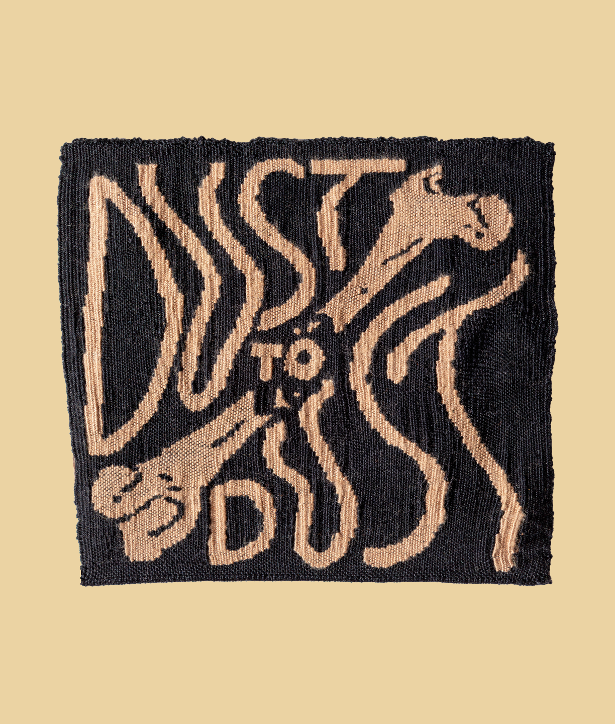 A black and brown logo that says dust to dust by the artist Abby Redus with a link to the product page. 