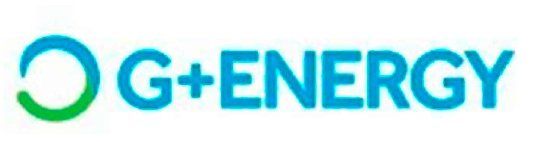 Un logotipo azul y verde para G+Energy