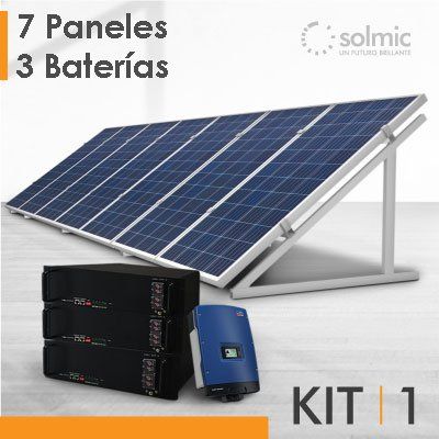 Una imagen de un sistema solar con 7 paneles y 3 baterías.