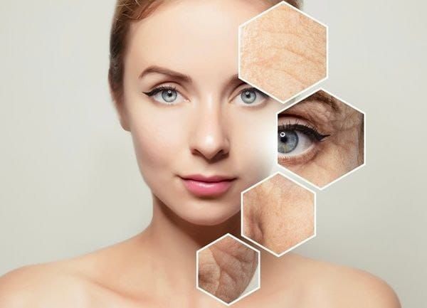 El rostro de una mujer está rodeado de imágenes de sus arrugas.