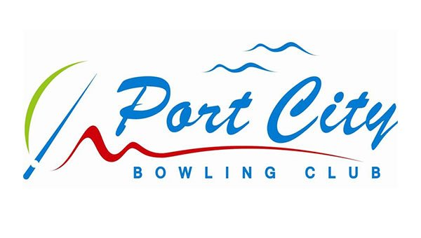 The logo for the port city bowling club
