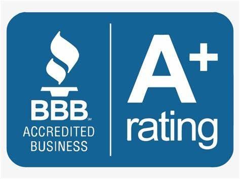 A blue sign that says bbb accredited business a+ rating