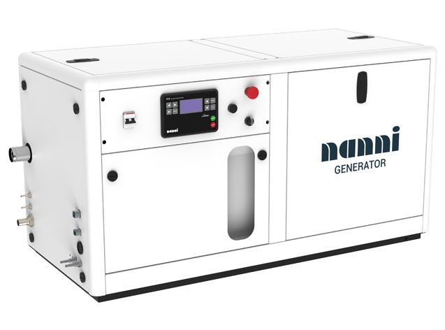 White Industrial Generator Unit With Control Panel and Logo on a Plain Background — ElectroMech Machine in Woolner, NT
