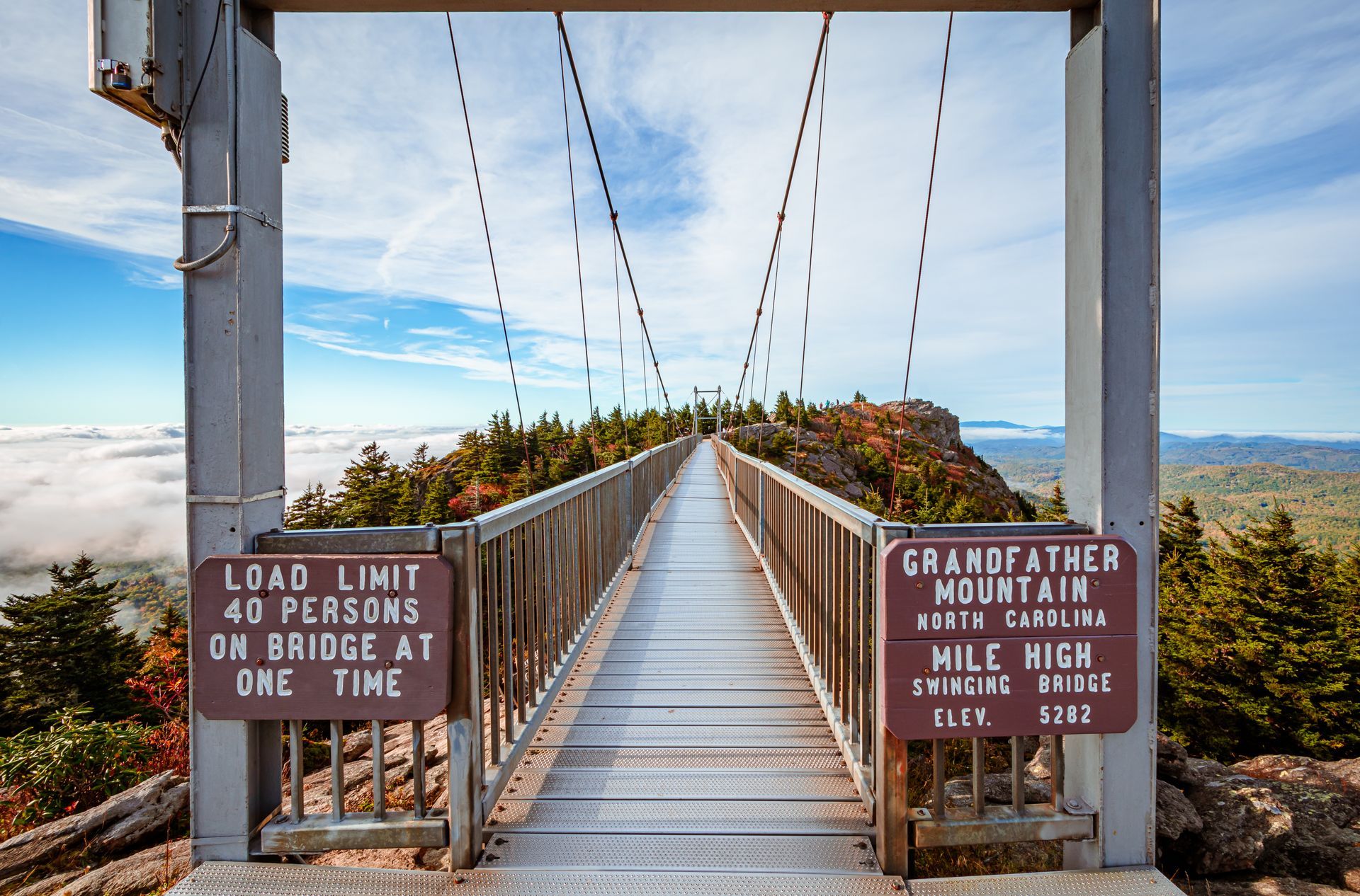 A bridge with a sign that says load limit 40 persons on bridge at one time