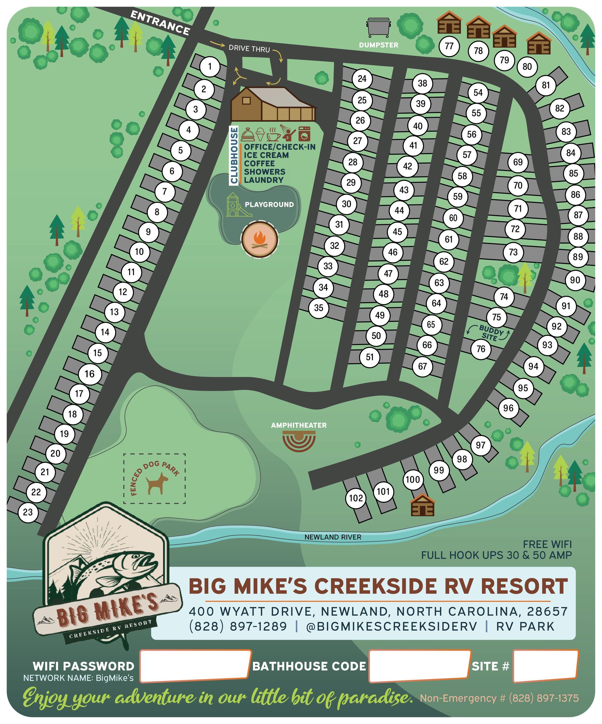 A map of big mike 's creekside rv resort