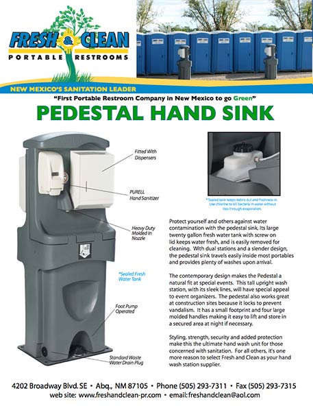 Pedestal Hand Sink Brochure - Portable Restrooms in Albuquerque, NM