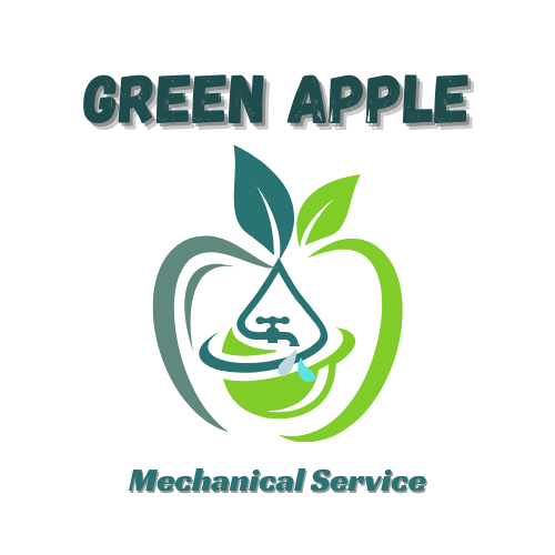 A logo for green apple mechanical with a wrench and gear.