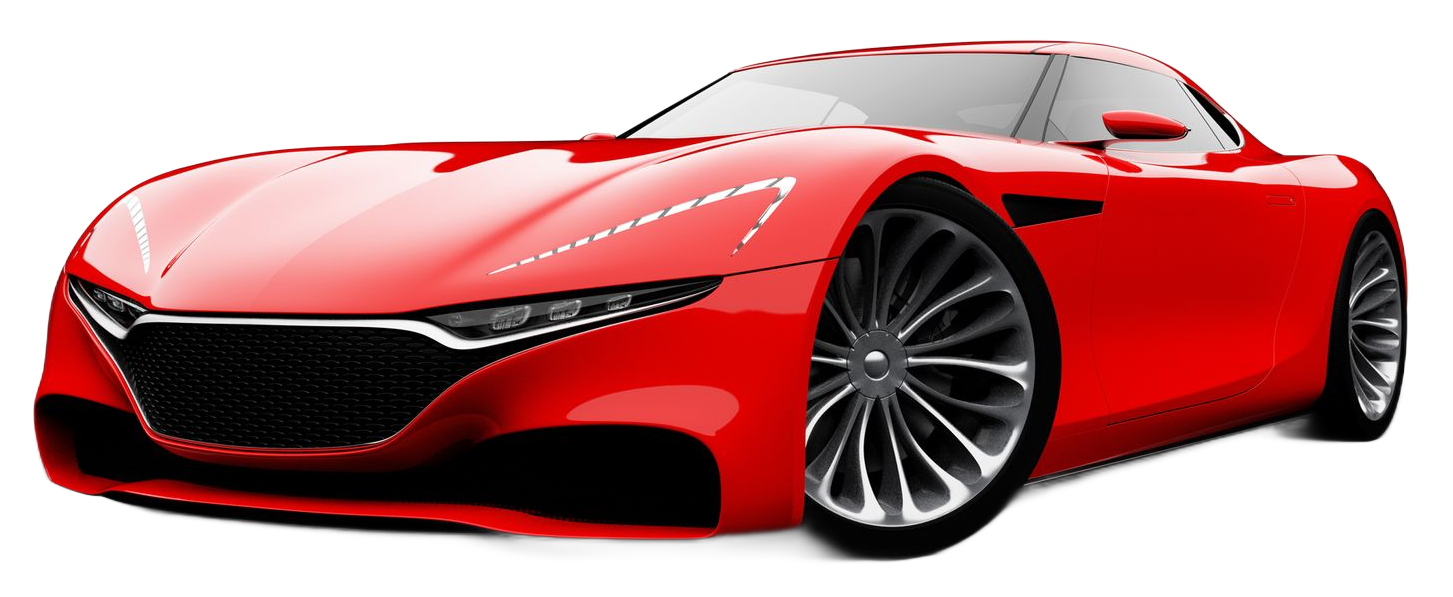 Red sports car with black grill and silver wheels. Red sports car with black grill and silver wheels.
