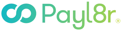 Logo of Payl8r in a gradient of blue to green with an infinity symbol.