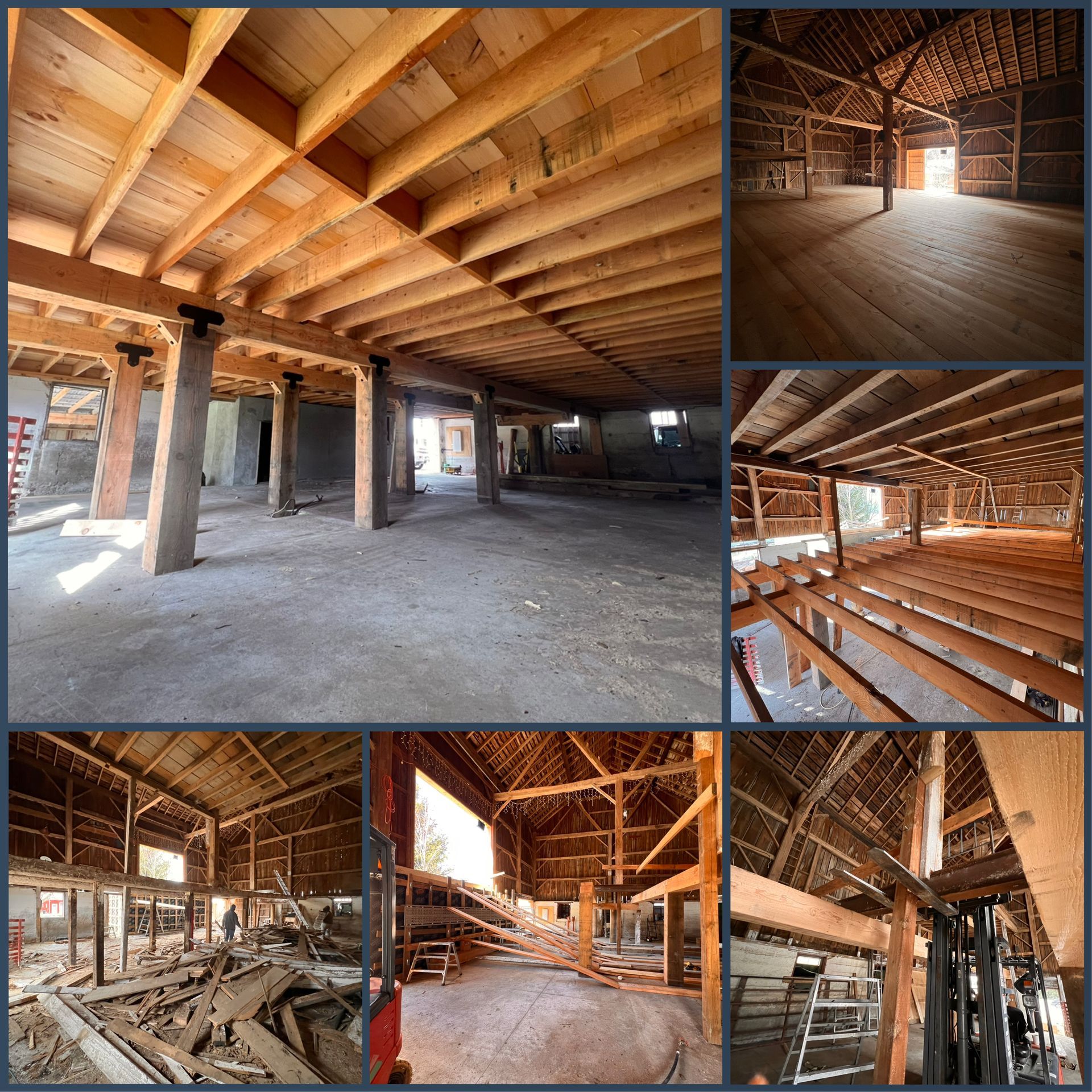 A collage of pictures of a building under construction