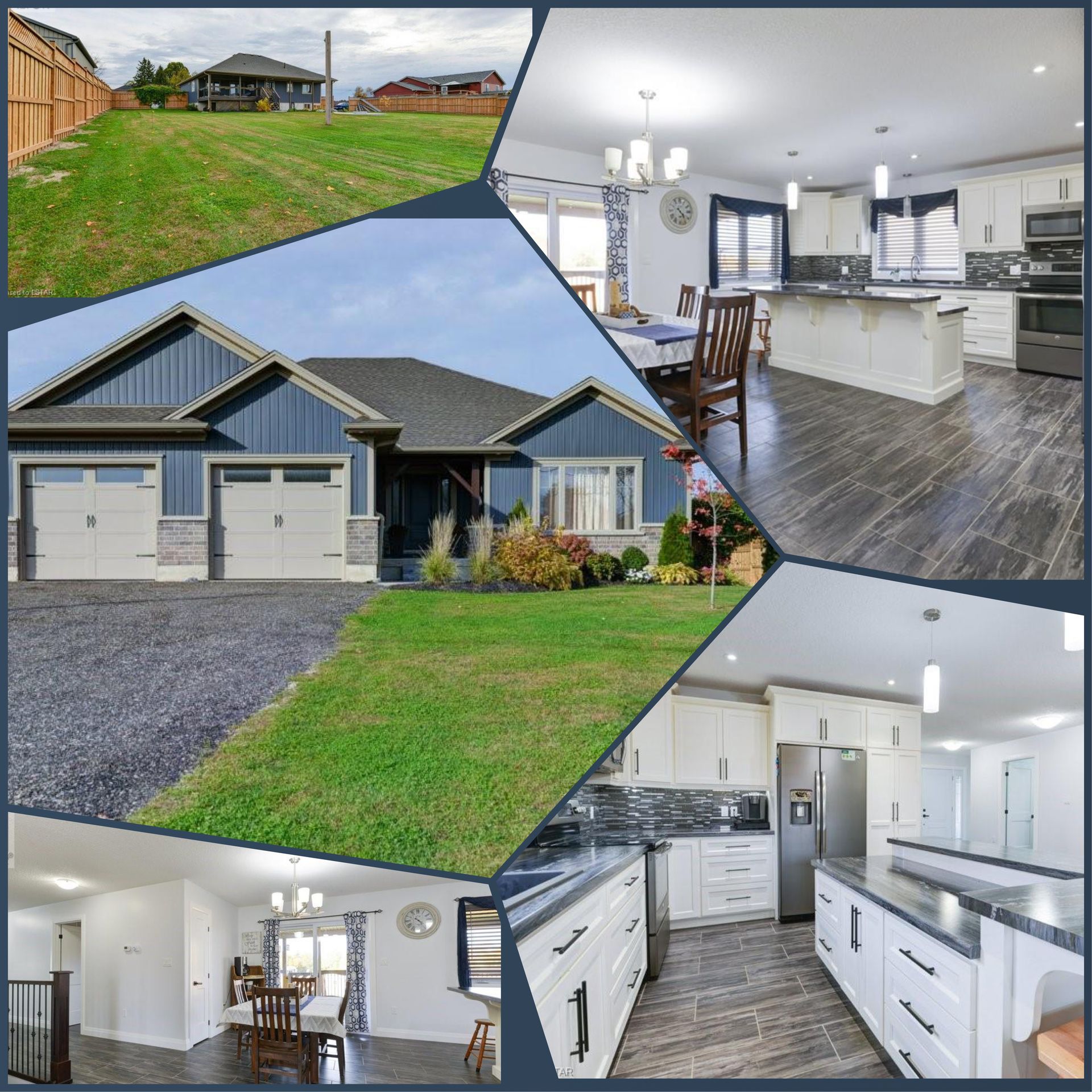 A collage of pictures of a house and a yard