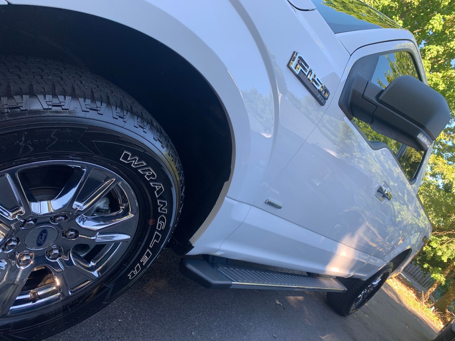 A white truck is parked on the side of the road.