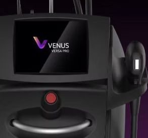 Venus Versa Pro machine with a touch screen displaying the brand logo, in black.