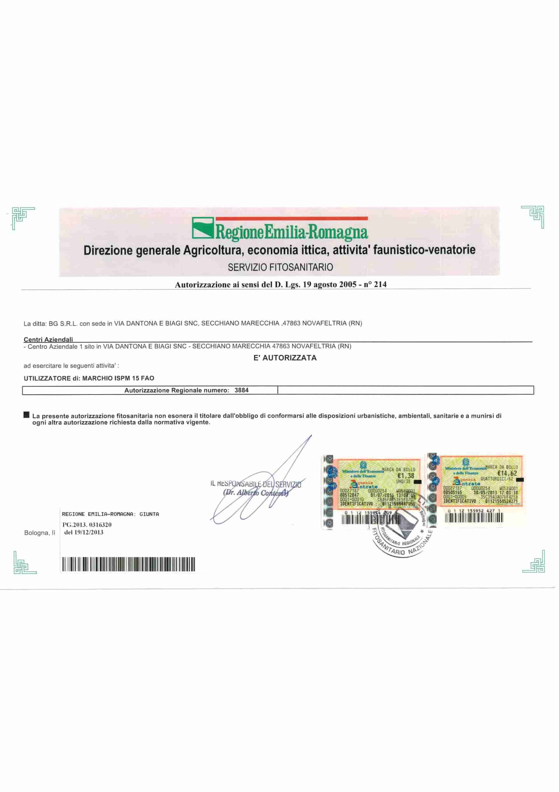 certificazione uso marchio ISPM 15 FAO BG Imballaggi