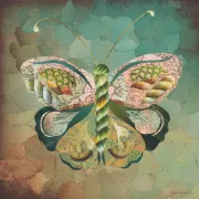 A painting of a butterfly with a twisted tail