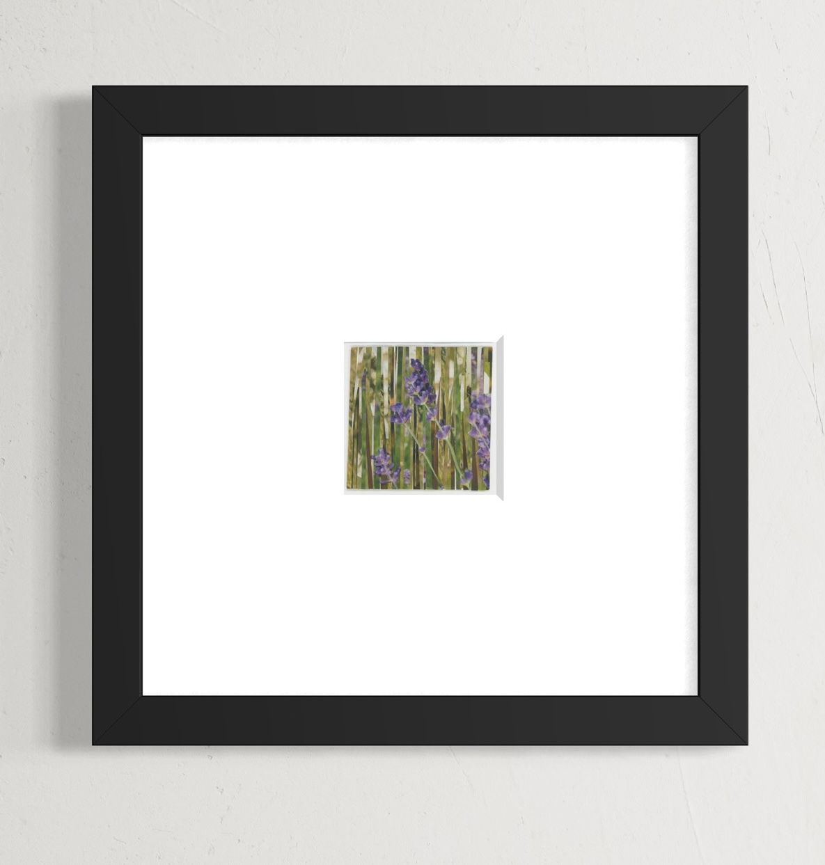 Purple lavender flowers against green, vertical strips of foliage.