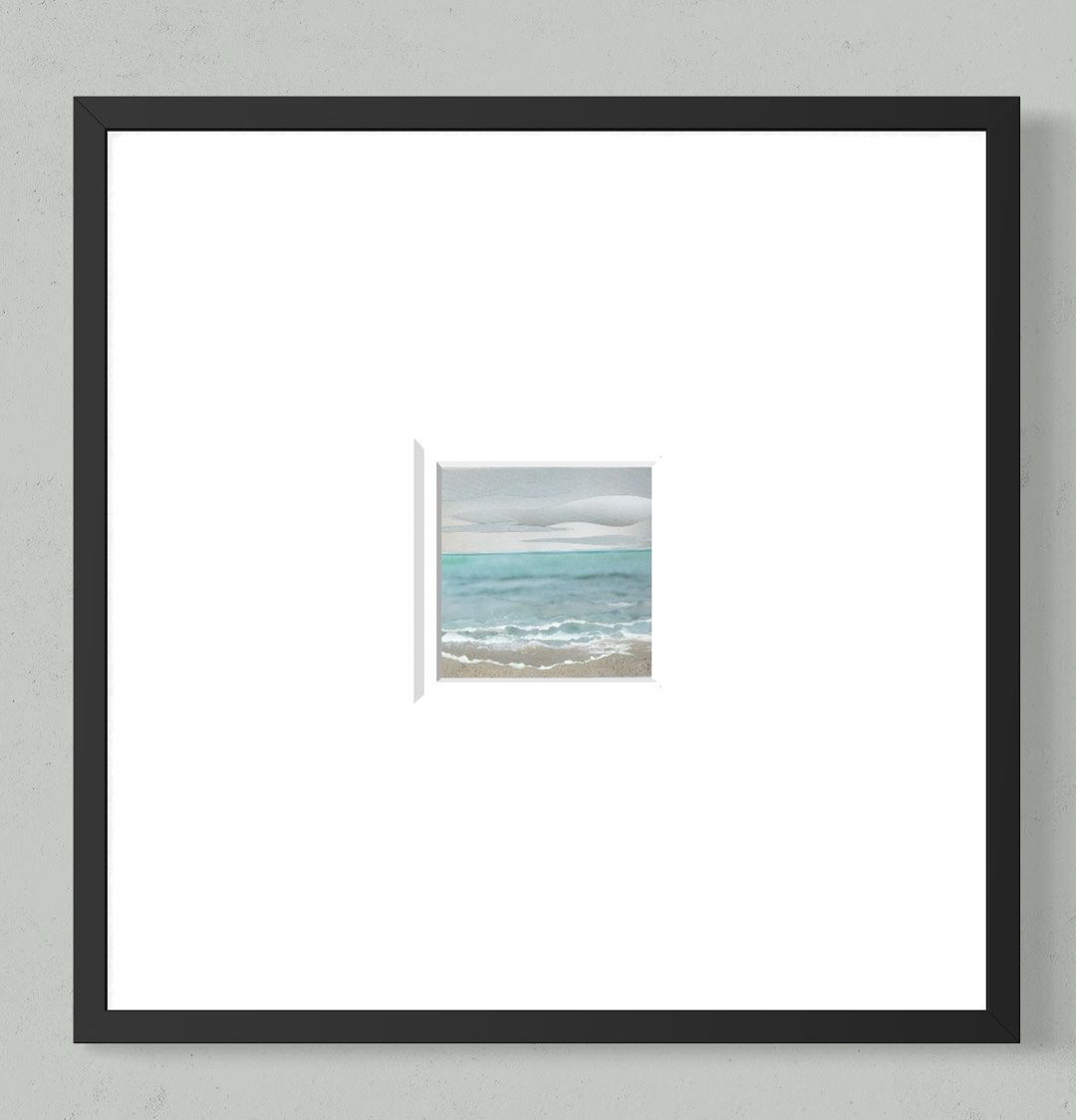 Ocean scene with turquoise water, foamy waves, a sandy shore, and a cloudy sky.