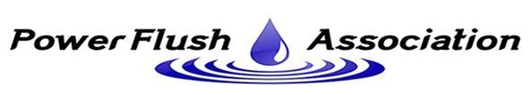A logo for the power flush association with a blue drop of water.