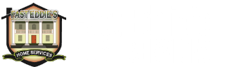 A logo for Fast Eddie 's Home Services with a house on it