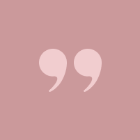 A pink quote icon on a pink background.