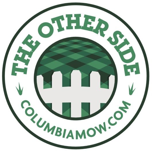 Logo for ColumbiaMow.com: Green and white imagery of a yard with a fence, surrounded by the words 