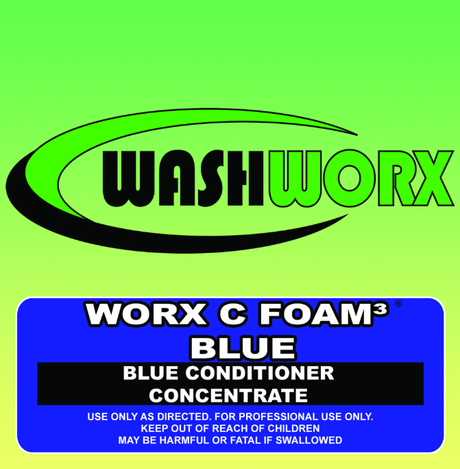 Logo for Washworx.  A blue label for 