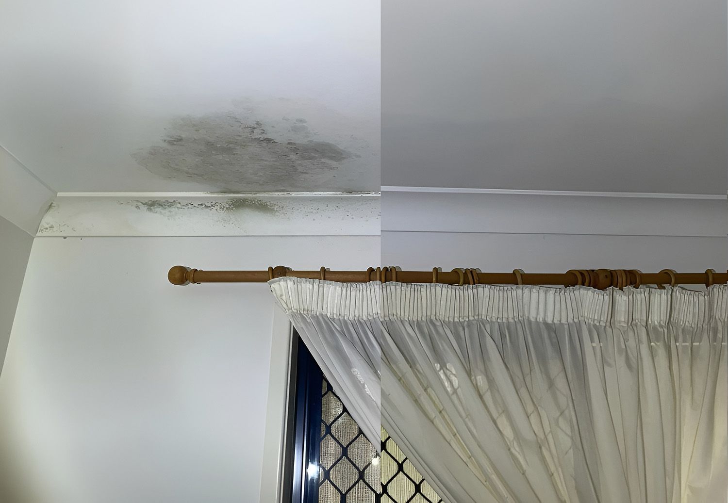Ceiling with Mould Before and After Cleaning