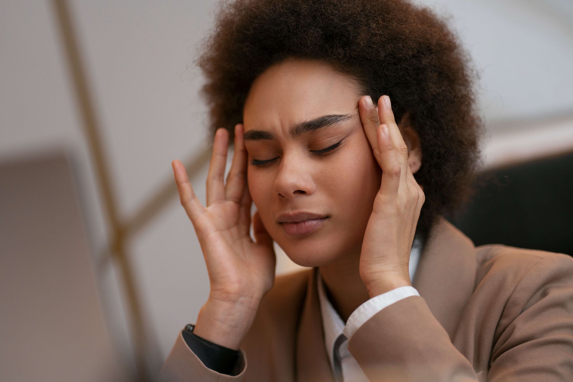 African American woman practicing self-care mindfulness technique for trauma healing