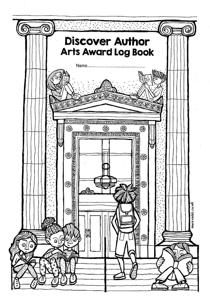colouring-in, line drawings, ink, black and white, reading, educational, Boltonn library entrance