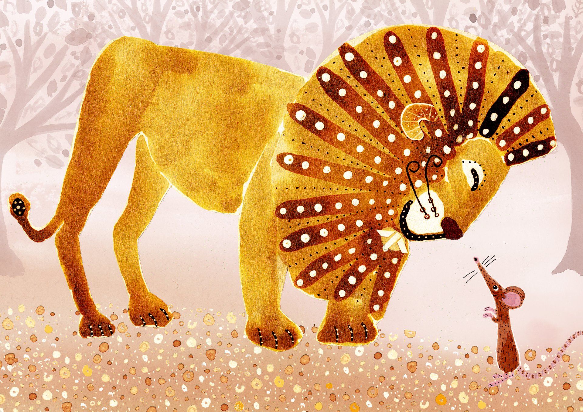 lion, mouse, aesops, fable, decorative, inky,