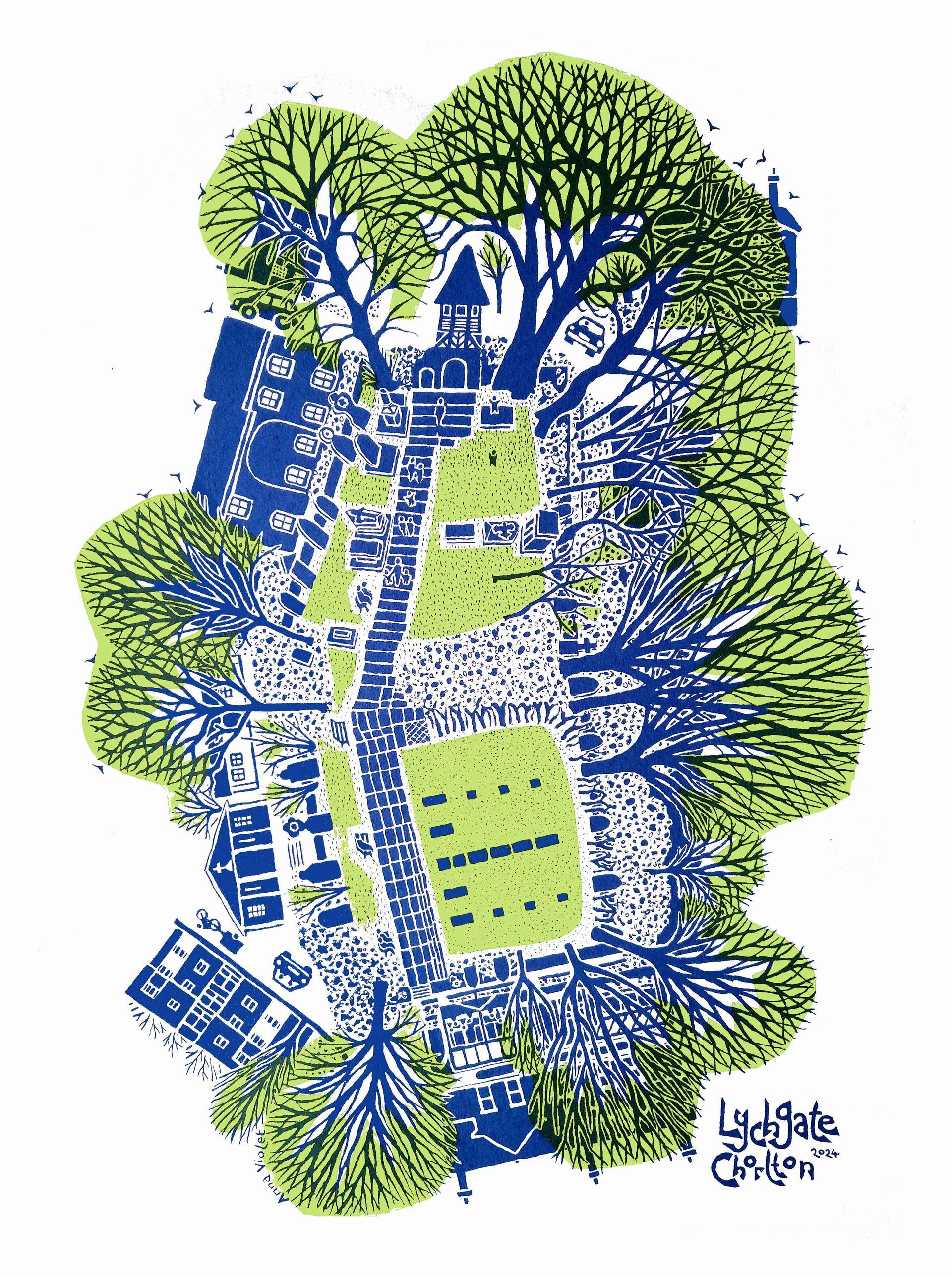 Chorlton Green, Chorlton, Manchester, Brookburn Road, Ivygreen Road, Bowling Green Hotel,  anna violet illustrator,